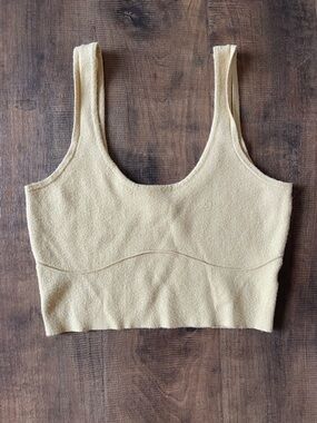 Kendall Kylie Yellow Fuzzy Knit Tank Top Womens Medium Cropped Soft